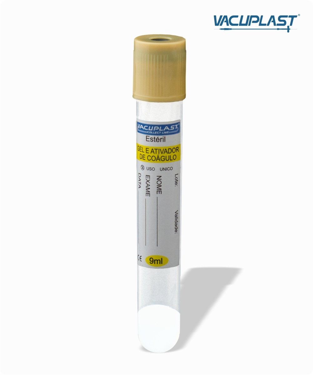 Tubo para coleta de sangue a vácuo VIDRO com gel e ativador de coágulo 9mL